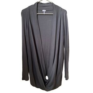 SPLENDID Women’s Dark Gray Long Sleeve Cotton Modal Cross Front  Sweater